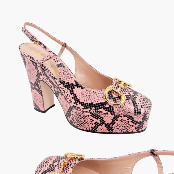 Gucci Baby 120 Horsebit Platform Pumps EU 38.5 US 8.5 Pink Python Slingback Heel - Picture 10 of 13